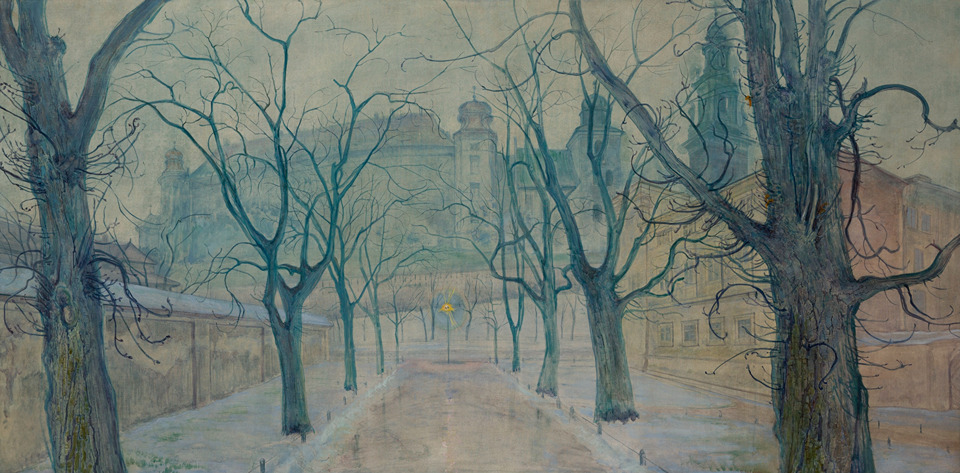 
					Grappling with the metaphysical. 
					Artwork: Stanisław Wyspiański 
					<cite>Planty o świcie</cite> 
					(Wawel Castle at Dawn), 1894
				